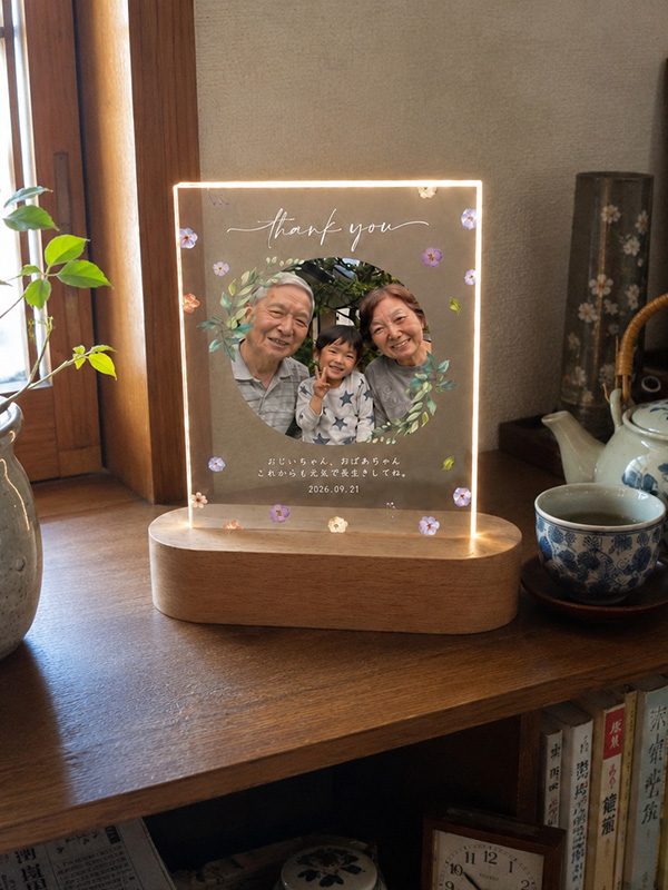 棚にLEDスタンドを置いているイメージ